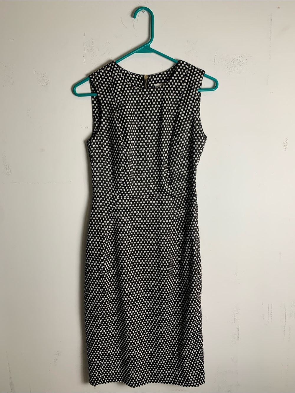 Calvin Klein Sleeveless Black and White Polka Dot Sheath Dress